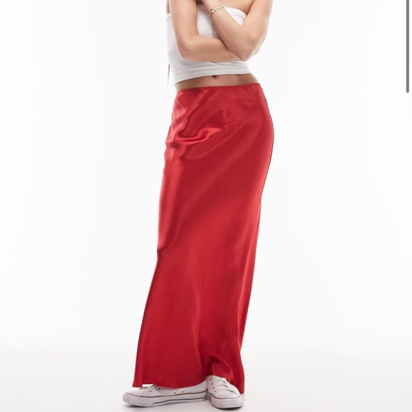 Topshop Dresses & Skirts - Topshop Red Bias Cut Long Satin Skirt Size 2